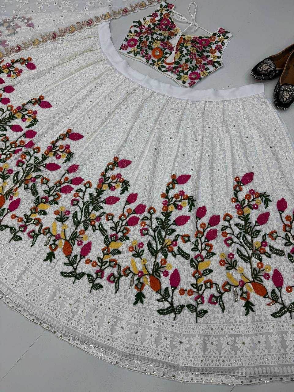 Faux Georgette Designer Embroidered Lehenga - MYLUXURY LANE ENTERPRISE